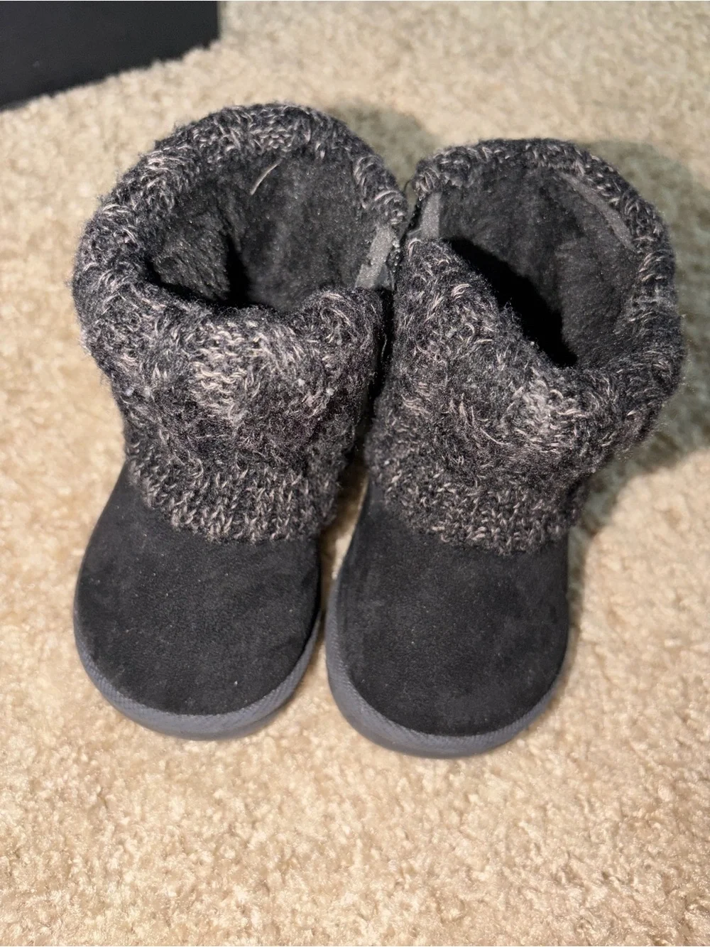 Kids Cozy Black Knit Cuff Winter Boots